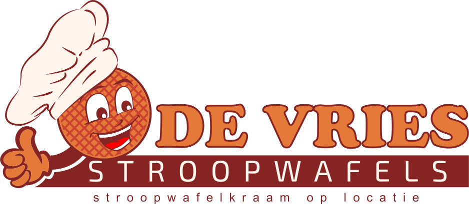 Officieel logo van De Vries Stroopwafels met mascotte en tekst stroopwafelkraam op locatie.